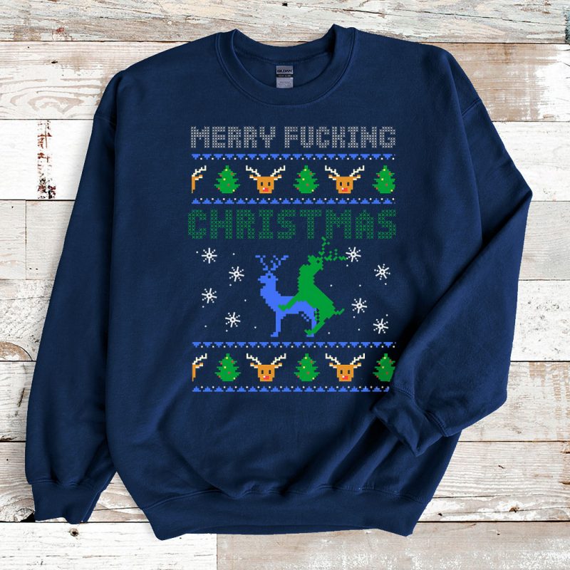 Navy Sweatshirt Merry Fucking Christmas Deer Ugly Christmas sweater