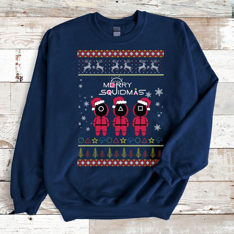 Navy Sweatshirt Merry Squidmas Ugly Christmas Sweater