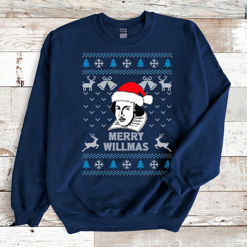 Navy Sweatshirt Merry Willmas William Shakespeare Ugly Christmas Sweater