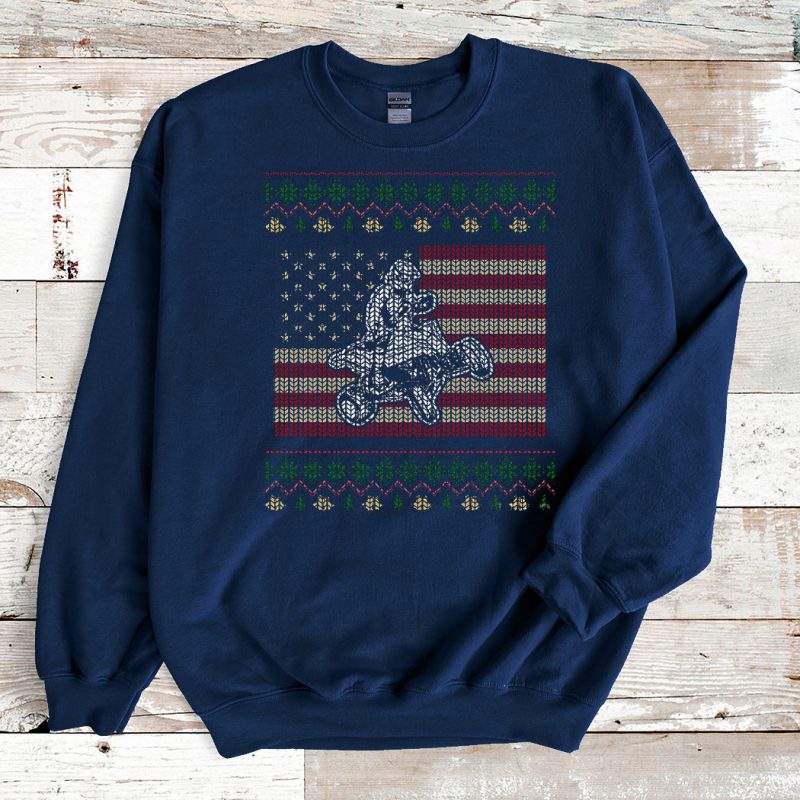 Navy Sweatshirt Quadbiker American Flag ATV Ugly Christmas Sweater