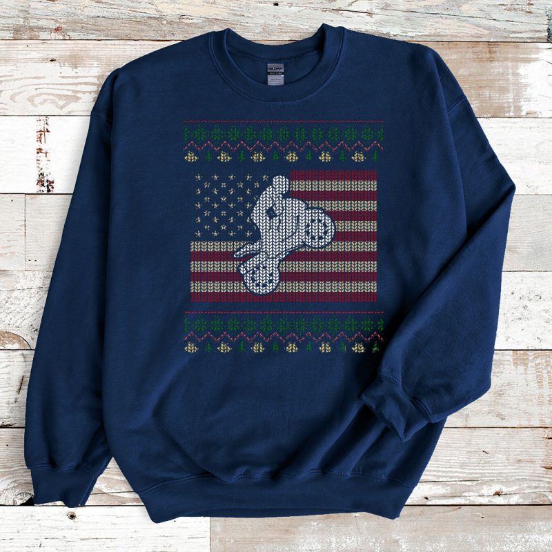 Navy Sweatshirt USA Flag Motorcycle Biker Ugly Christmas Sweater