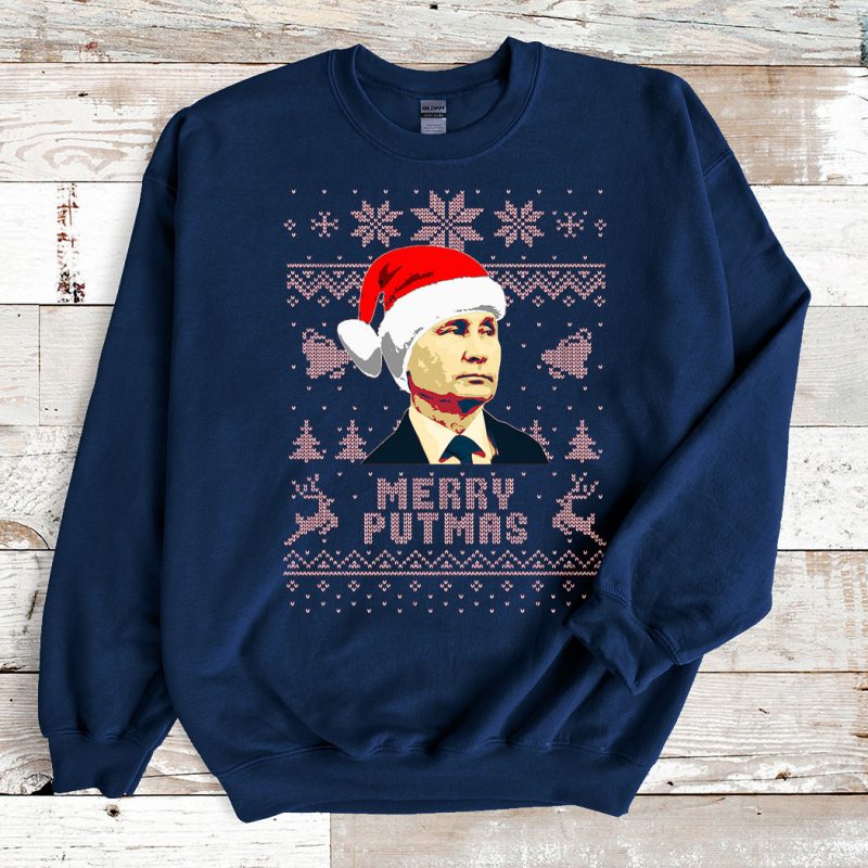 Navy Sweatshirt Vladimir Putin Merry Putmas Ugly Christmas Sweater