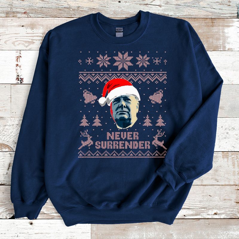 Navy Sweatshirt Winston Churchill Never Surrender Ugly Christmas Sweater