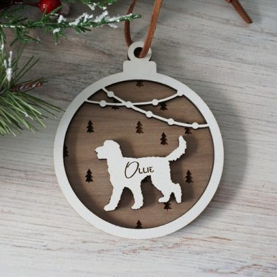Personalized Goldendoodle Christmas Wood Ornament