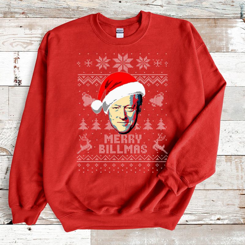 Red Sweatshirt Bill Clinton Merry Billmas Ugly Christmas Sweater