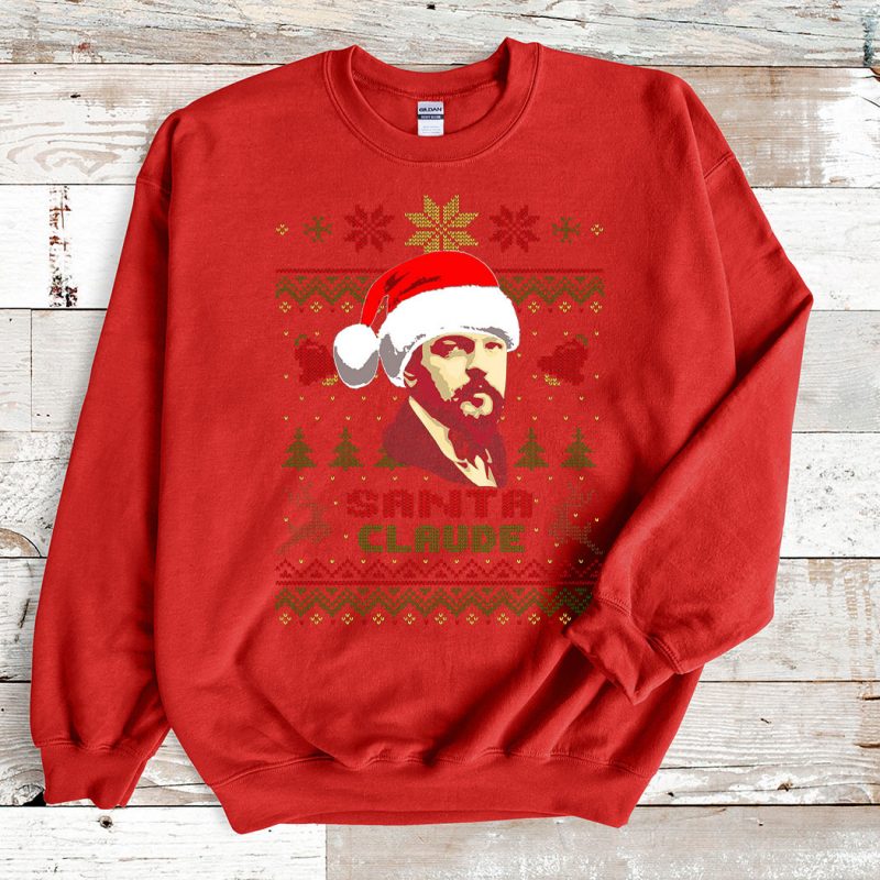 Red Sweatshirt Claude Debussy Santa Claude Ugly Christmas Sweater