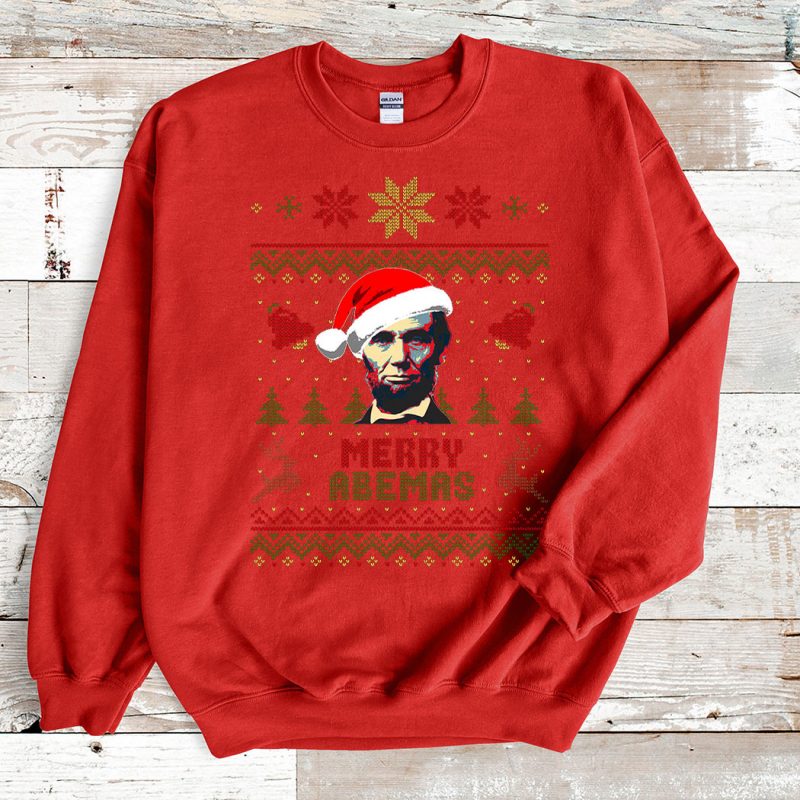 Red Sweatshirt Merry Abemas Abraham Lincoln Ugly Christmas Sweater