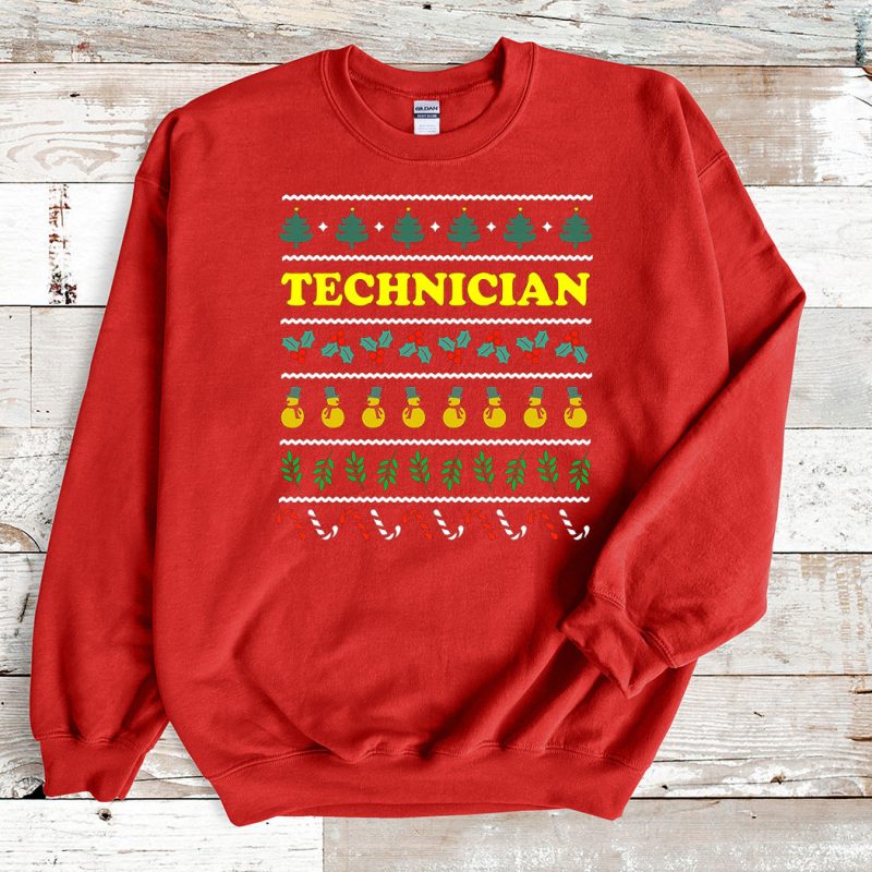 Red Sweatshirt Technician Knit Ugly Christmas Sweater