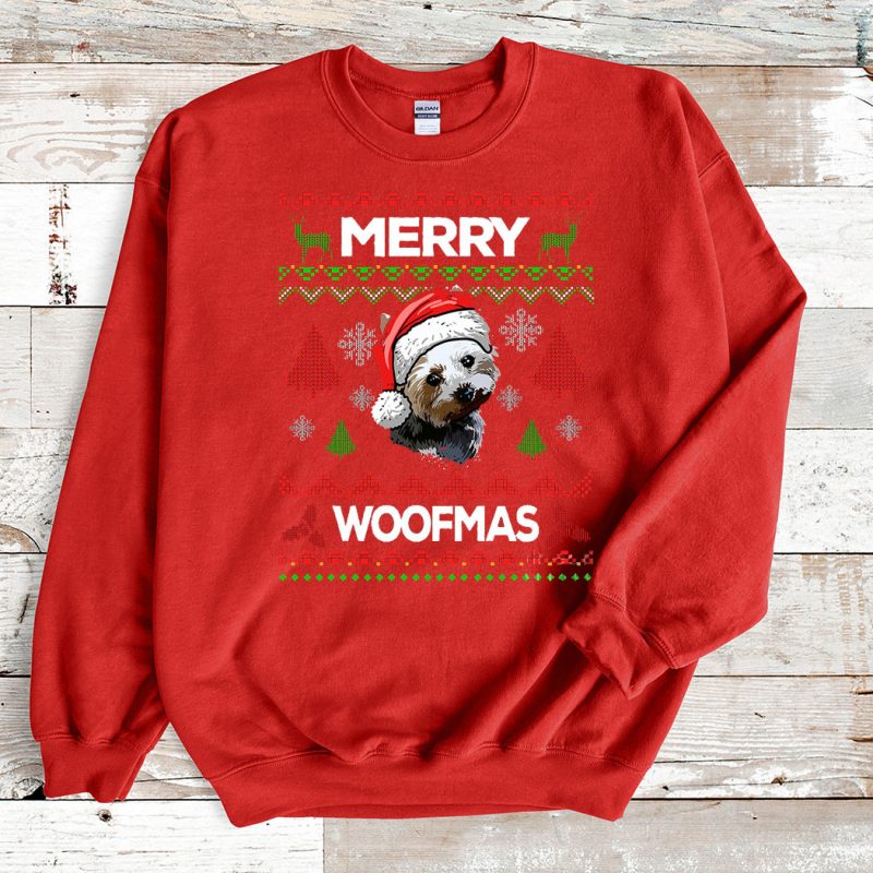 Red Sweatshirt Yorkshire Terrier Merry Woofmas Ugly Christmas Sweater