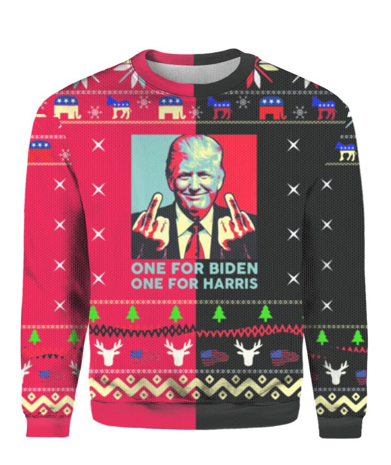 Trump Middle Finger Biden Harris Ugly Christmas Sweater