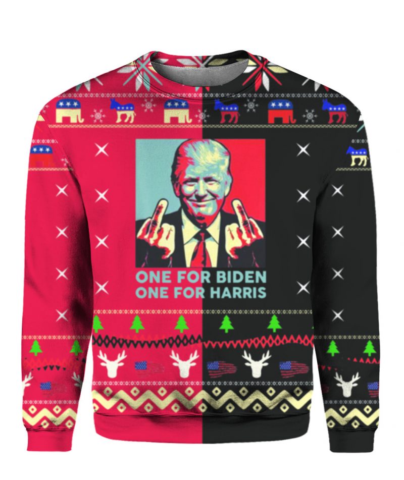 Trump Middle Finger Biden Harris Ugly Christmas Sweater 6
