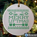 2021 Merry Liftmas Ornament Green Funny Muscular Santa Lifting Weights Ornament