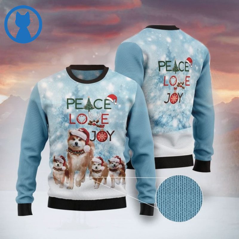 Akita Peace Love Joy Ugly Christmas Sweater