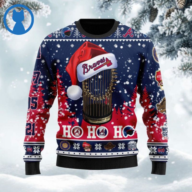 Atlanta Braves 2021 World Series Champions Ho Ho Ho Ugly Christmas Sweater 1