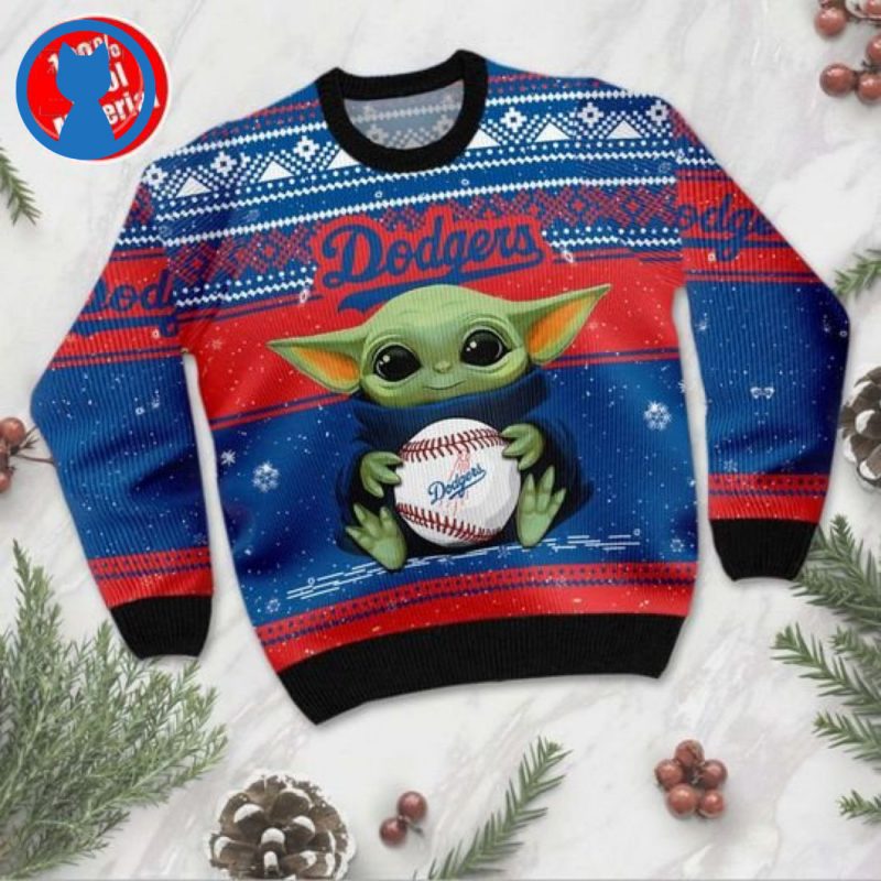 Baby Yoda Los Angeles Dodgers Ugly Christmas Sweater 1