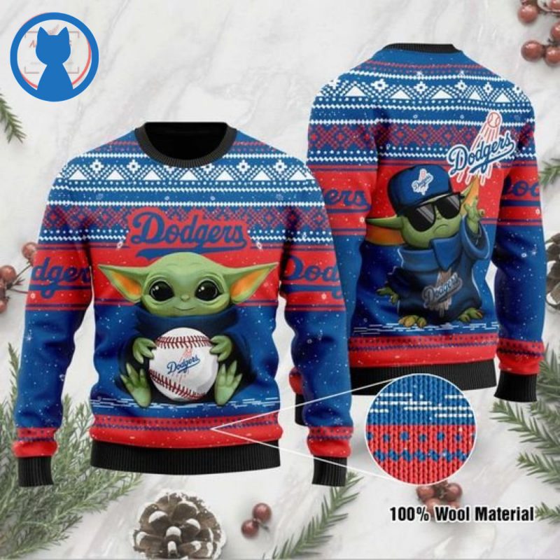 Baby Yoda Los Angeles Dodgers Ugly Christmas Sweater