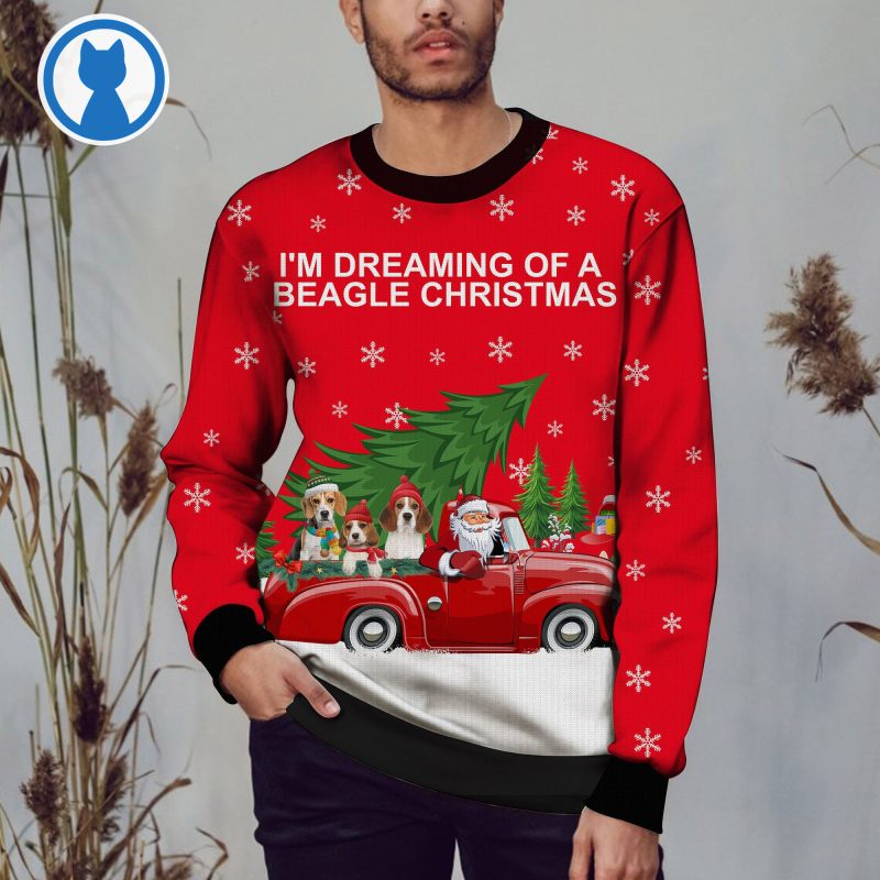 Beagle and Red Truck Ugly Christmas Sweater 2