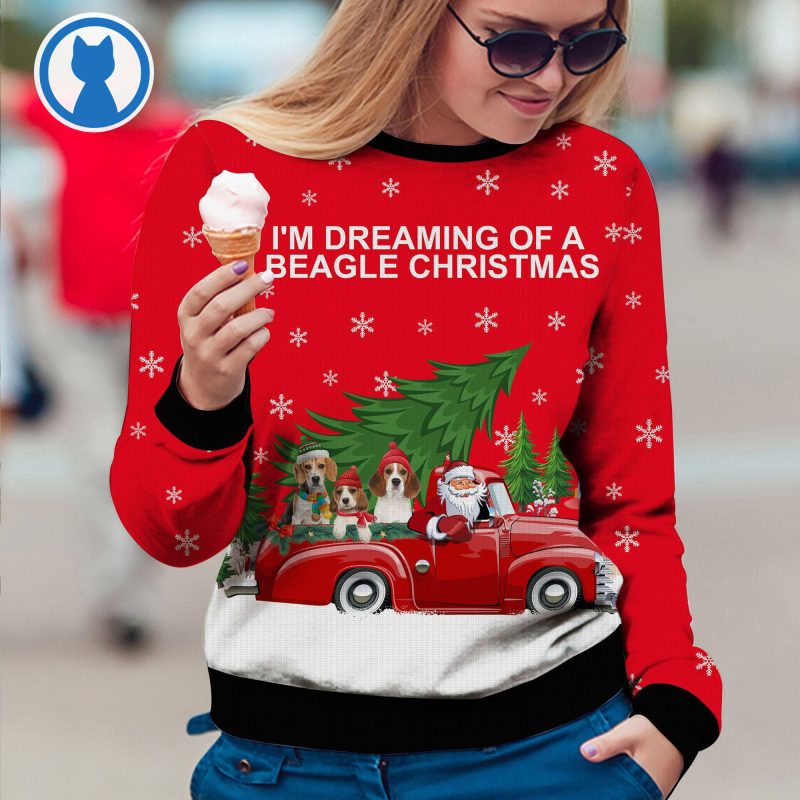 Beagle and Red Truck Ugly Christmas Sweater 3