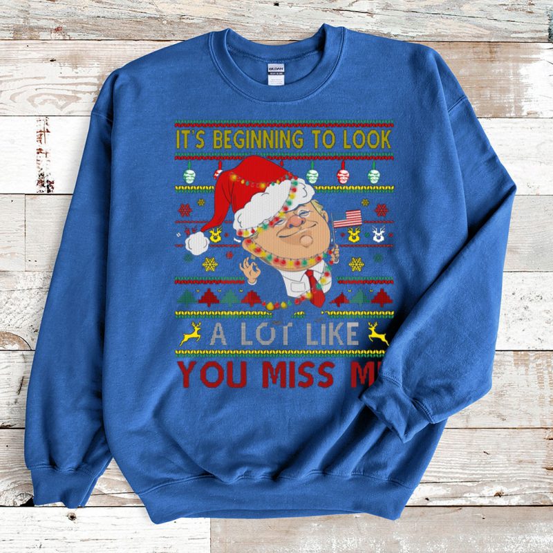 Blue Sweatshirt Home its beginning to look a lot like You Miss me Ugly Christmas Sweater