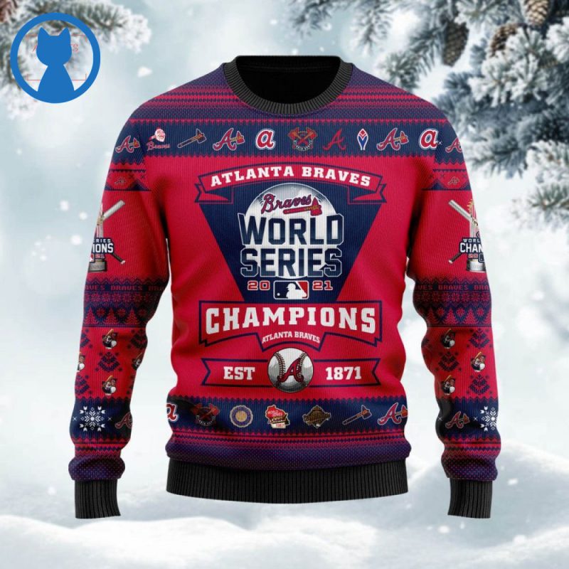Custom Atlanta Braves 2021 World Series Trophy Ugly Christmas Sweater 1