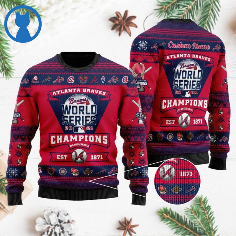 Custom Atlanta Braves 2021 World Series Trophy Ugly Christmas Sweater