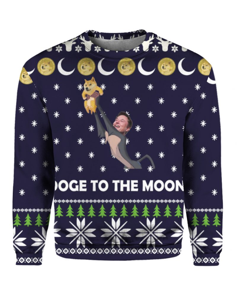 Elon Mush DogeCoin to the moon Christmas Sweater 5