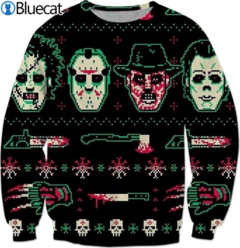 Horror Movies Characters Freddy Krueger Michael Myers Jason Voorhees Horror Ugly Christmas Sweater