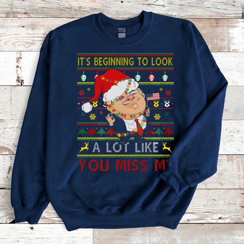 Navy Sweatshirt Home its beginning to look a lot like You Miss me Ugly Christmas Sweater