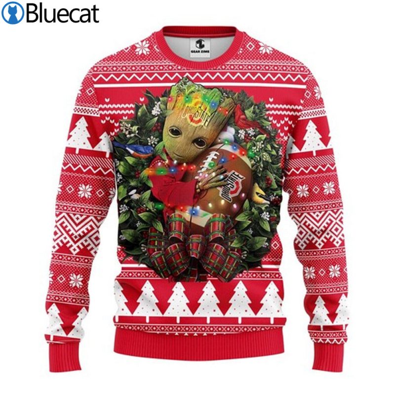 Ohio State Buckeyes Groot Hug Ugly Christmas Sweater