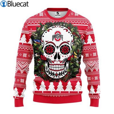 Ohio State Buckeyes Skull Flower Christmas Ugly Sweater 1