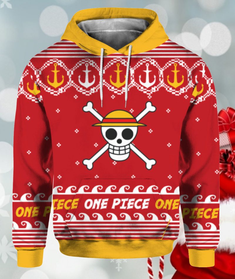 One Piece Straw Hat Pirates Jolly Roger Emblem Christmas Hoodie 1