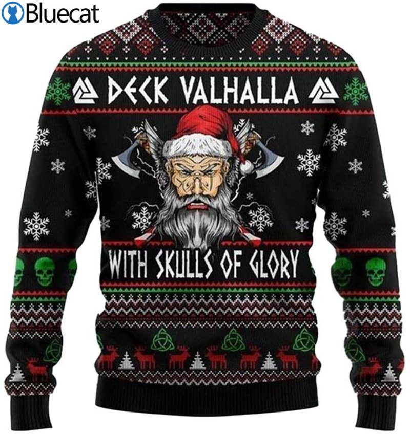 Viking Deck Valhalla with Skulls of Glory Ugly Christmas Sweater