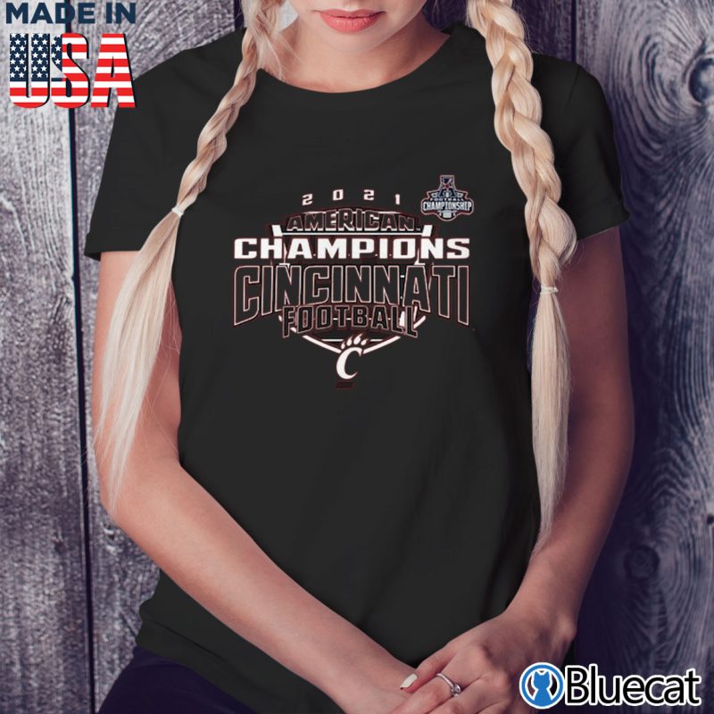 Black Ladies Tee Cincinnati Bearcats 2021 AAC Football Conference Champions Locker Room T Shirt