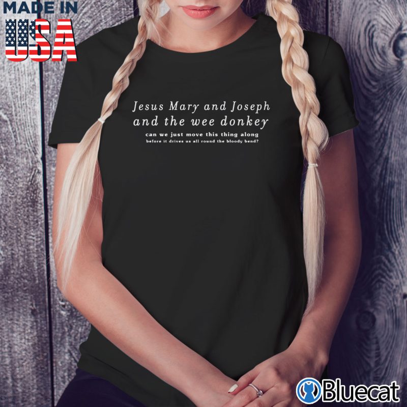 Black Ladies Tee Jesus Mary and Joseph and the wee donkey T shirt