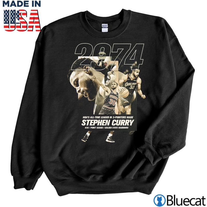 Black Sweatshirt Steph Curry NBAs All Time 3 pointers 2974 T shirt