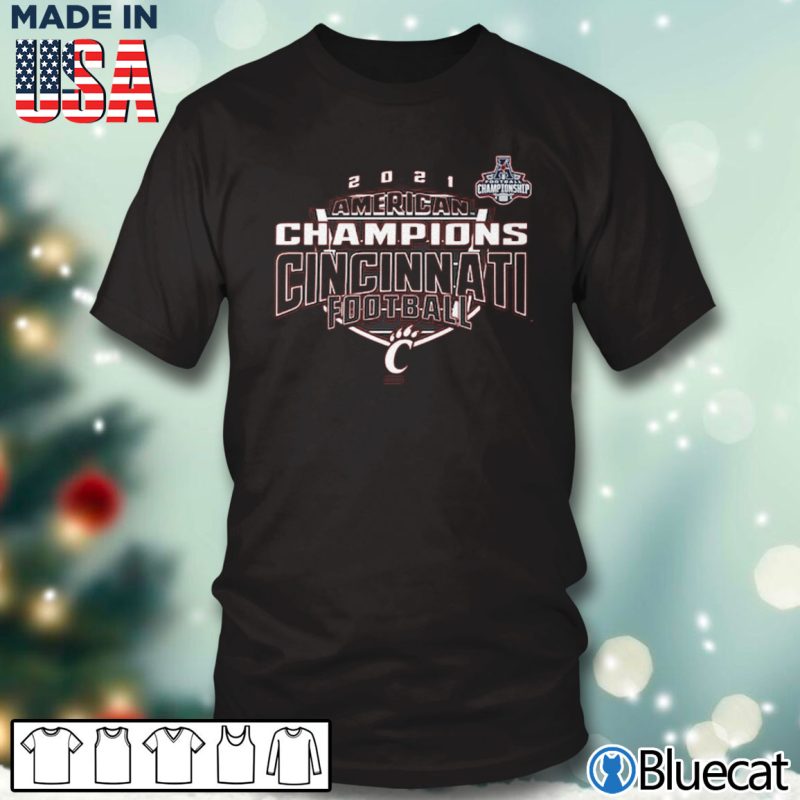 Black T shirt Cincinnati Bearcats 2021 AAC Football Conference Champions Locker Room T Shirt