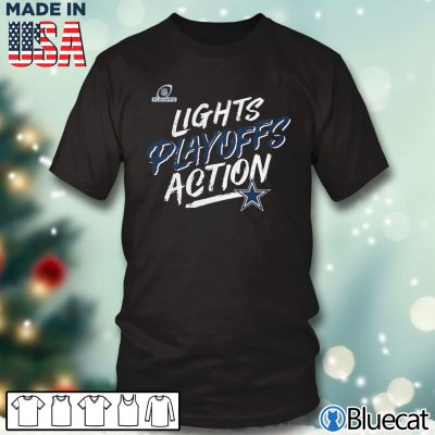 Black T shirt Dallas Cowboys 2021 NFL Playoffs Bound Lights Action T Shirt