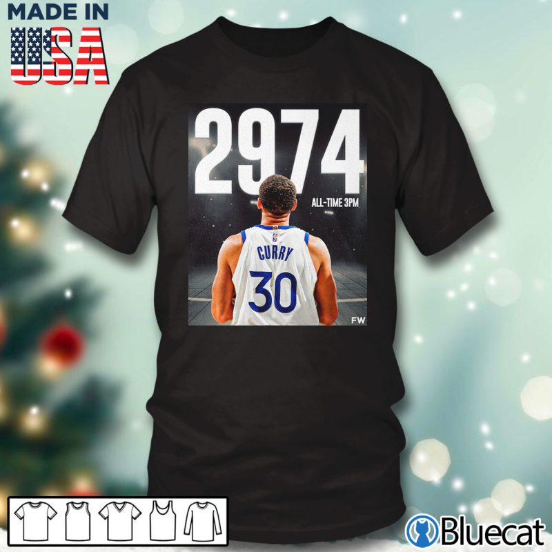 Black T shirt Steph Curry All Time 3 PT scorer 2974 T shirt
