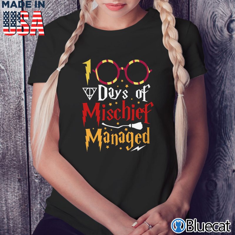 Black Ladies Tee 100 Days Of Mischief Managed 100 Days Of School Shirt