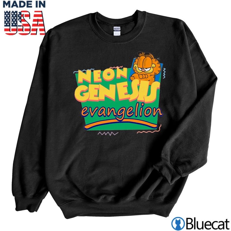 Black Sweatshirt Neon Garfield Evangelion And Friends T shirt
