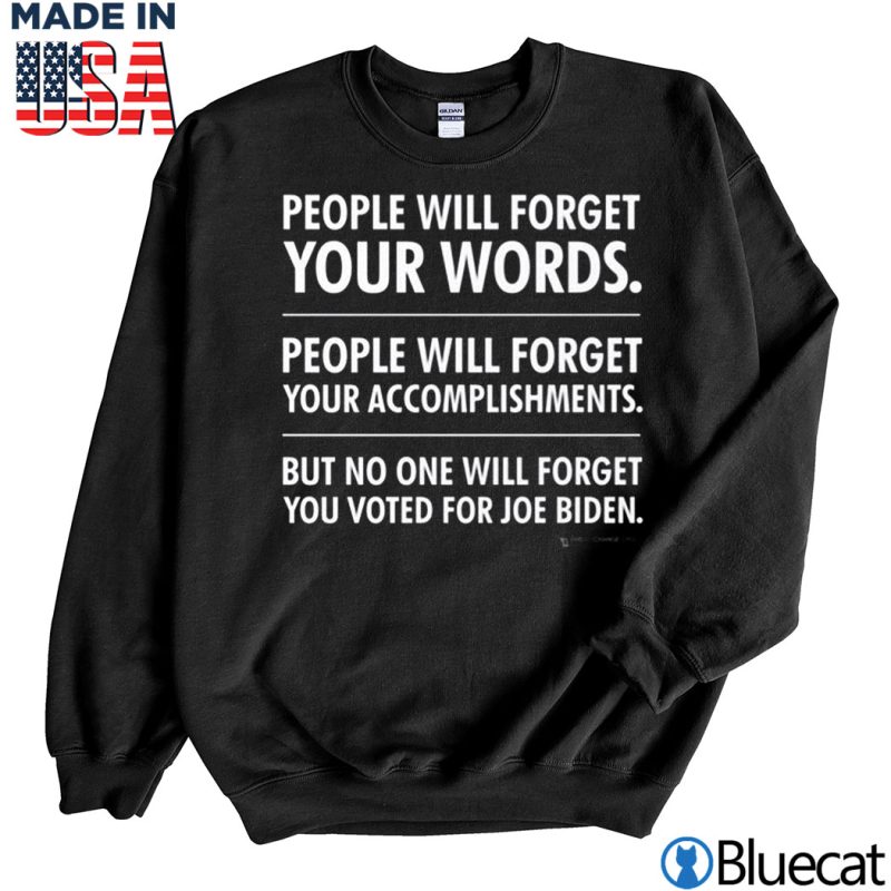 Black Sweatshirt People will forget your words people will forget your accomplishments T shirt