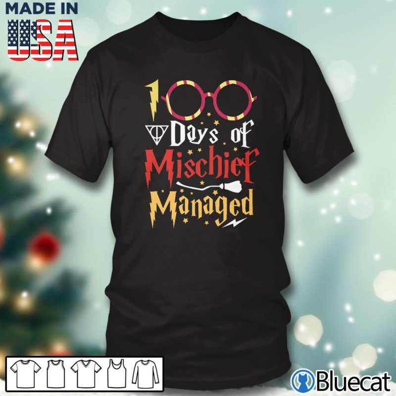 Black T shirt 100 Days Of Mischief Managed 100 Days Of School Shirt
