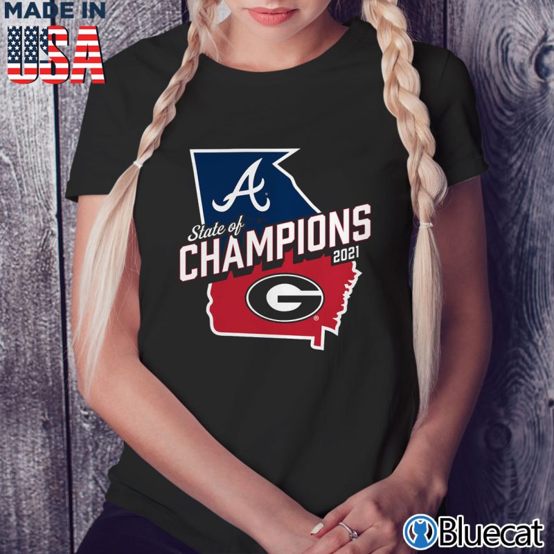 Black Ladies Tee Georgia Bulldogs x Atlanta Braves 2021 State of Champions T Shirt