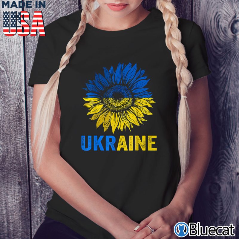 Black Ladies Tee Ukraine Flag Sunflower Vintage Ukrainian Support Lover Shirt