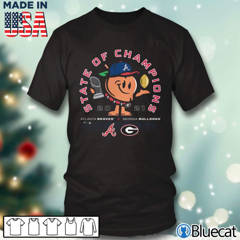 Black T shirt Georgia Bulldogs x Atlanta Braves 2021 State of Champions Peach T Shirt