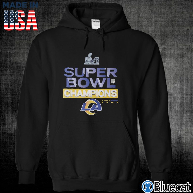 Black Unisex Hoodie Los Angeles Rams Super Bowl LVI Champions Locker Room Trophy Collection T Shirt