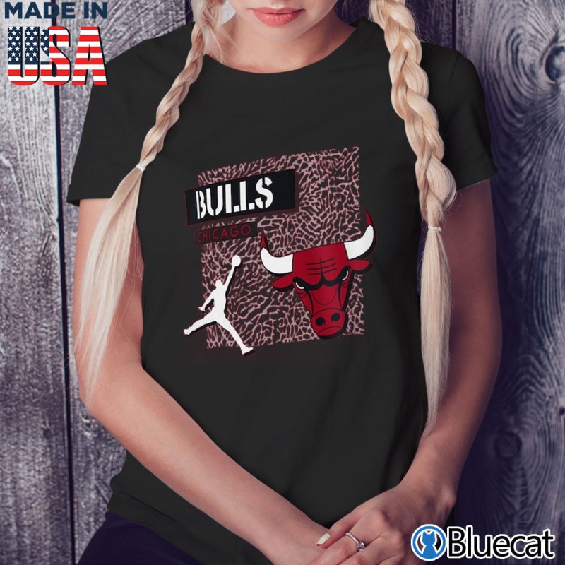 Black Ladies Tee Chicago Bulls Jordan Elephant Print T Shirt