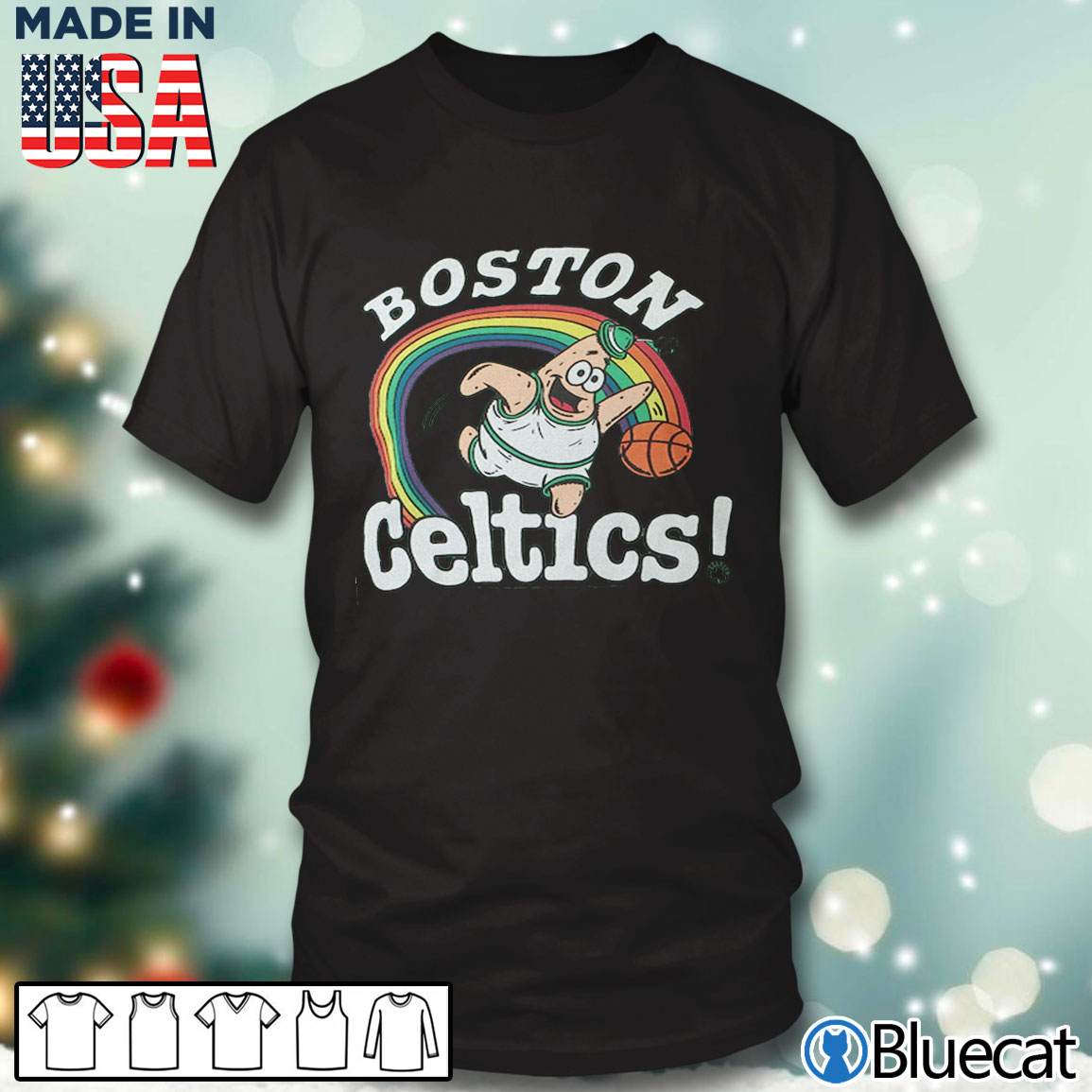 Official Boston Celtics Homage Nba X Spongebob Collab Art T Shirt - Limotees