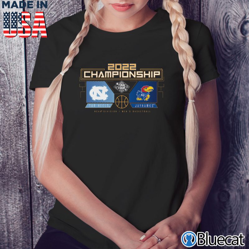 Black Ladies Tee Kansas Jayhawks vs. North Carolina Tar Heels 2022 National Championship Matchup Cross Over T Shirt