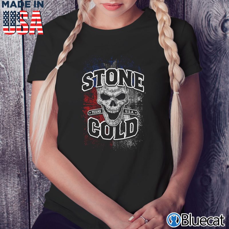 Black Ladies Tee Stone Cold Steve Austin Texas Flag Skull T Shirt